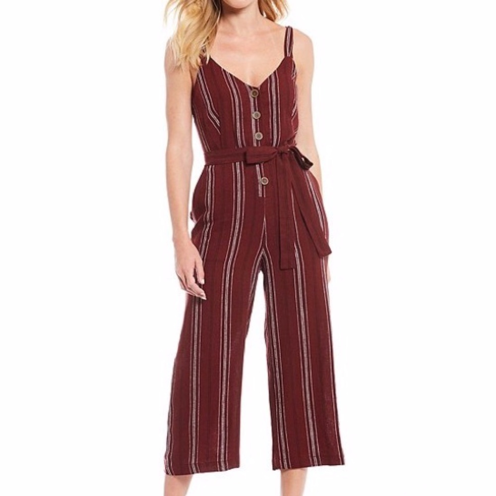 Sanctuary Burgundy Striped Linen Jumpsuit